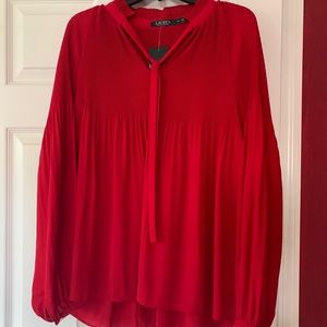Lauren Ralph Lauren Red Pleated Blouse